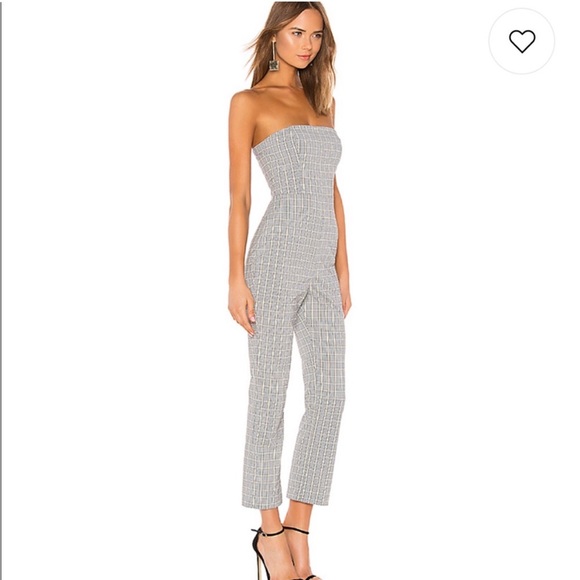 Privacy Please Revolve Strapless Autumn Jumpsuit Black and Yellow Plaid Size M - Picture 1 of 11